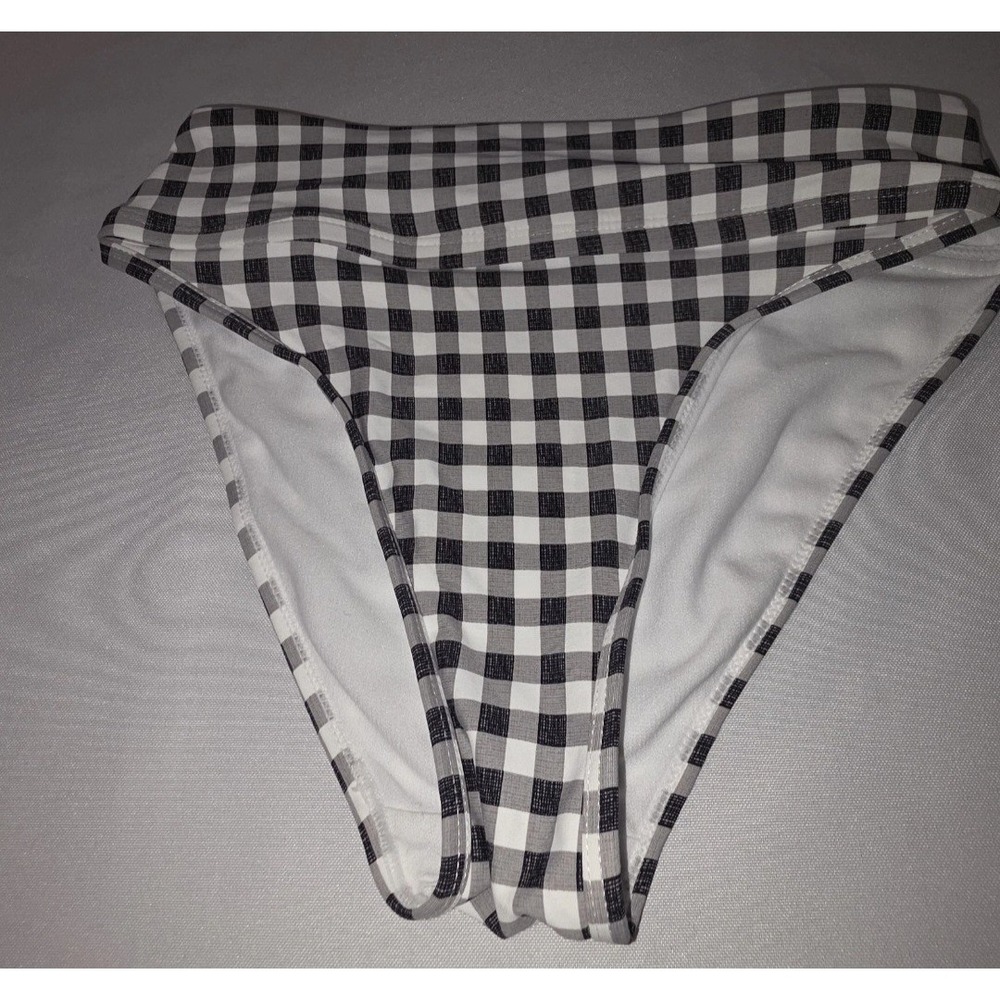 Freshwater Womans High Waist Bikini‎ Bottom Black and White gingham XS NWOT